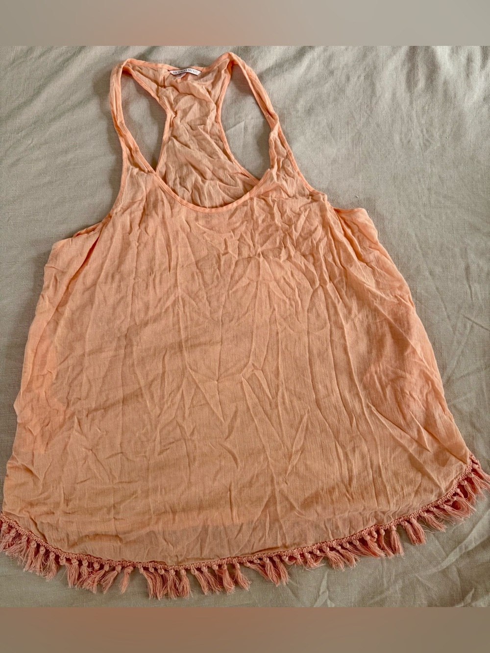 Victoria’s Secret Peach Racerback swimsuit coverup with Fringe, 100% cotton